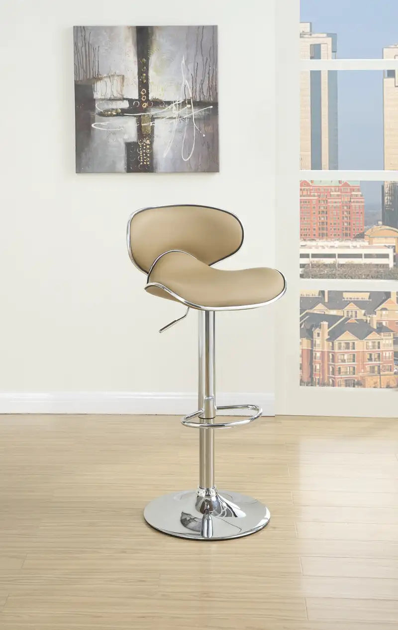 Brown Faux Leather Bar Stools - Set of 2, Adjustable Height