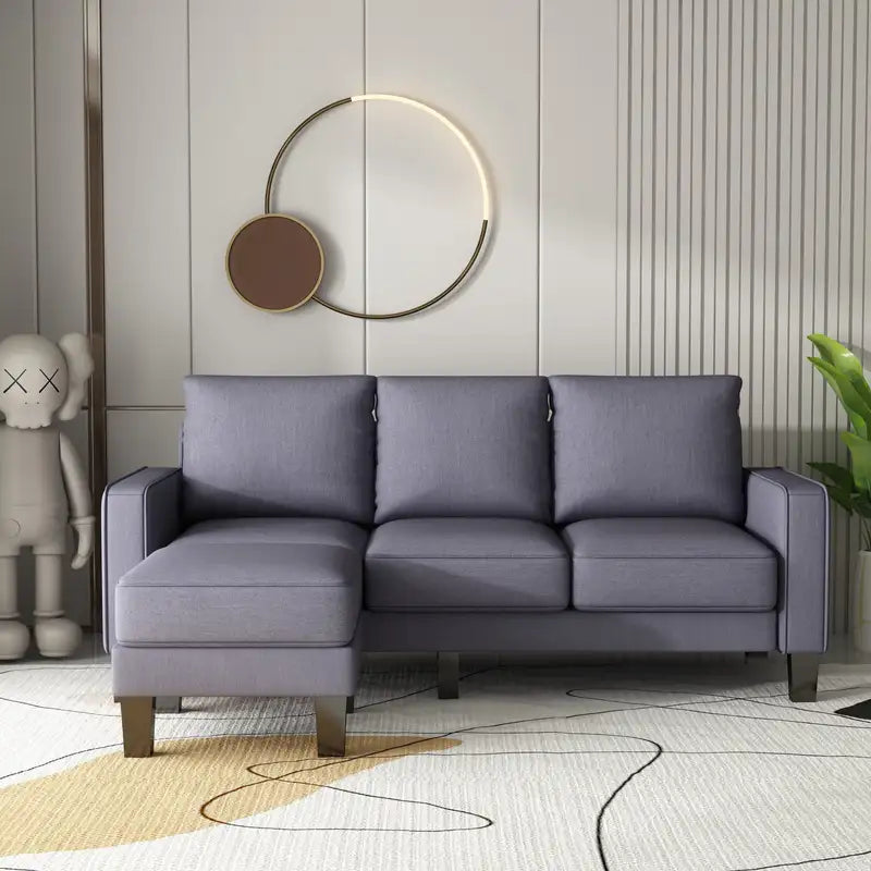 Dark Grey L-Shaped Sofa with Ottoman - Modern Living Room Furniture