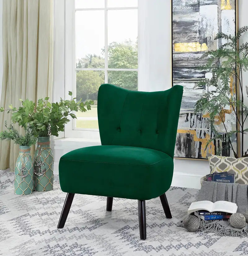 Green Velvet Accent Chair, Button Tufted, Modern Home Furniture