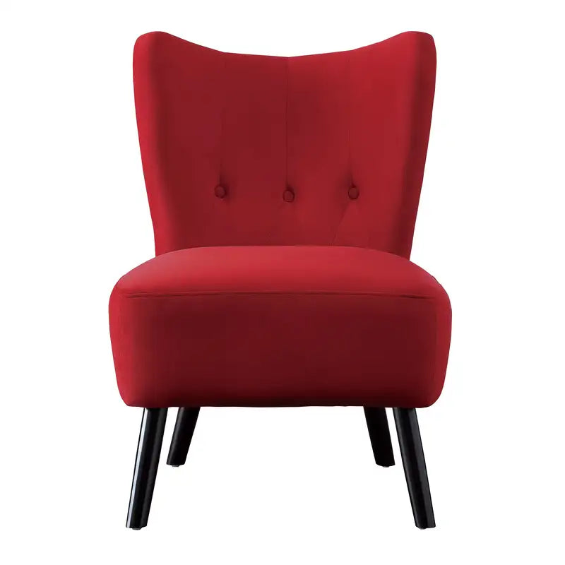 Red Velvet Accent Chair, Button Tufted, Modern, Brown Legs