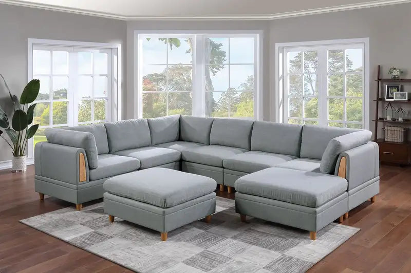 Grey 8-Piece Sectional Sofa Set with Ottomans & Armless Chairs