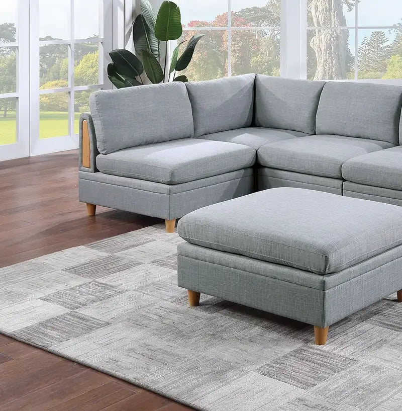 Grey Modular Sectional Sofa Set (6pc) - Dorris Fabric Couch