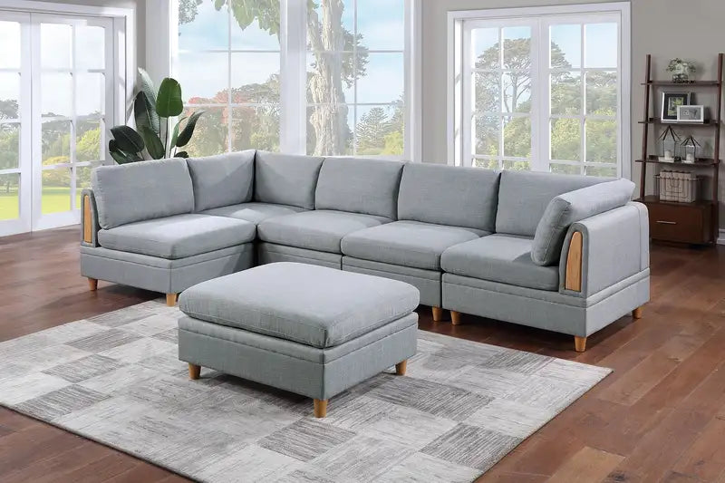 Grey Modular Sectional Sofa Set (6pc) - Dorris Fabric Couch