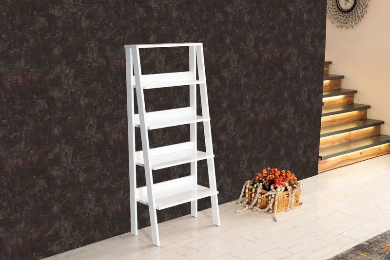 Otavio 5-Tier Modern Ladder Bookshelf - White Wood Bookcase for Small Spaces