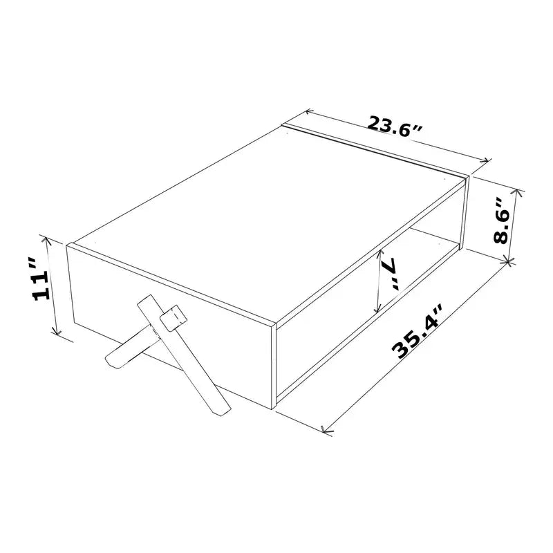 Walnut Wooden Coffee Table with Shelves - HT Design Kipp Cross Legs