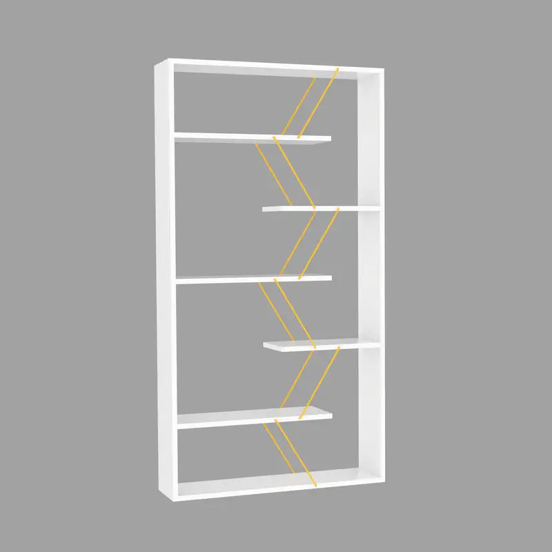 White/Yellow 6-Shelf Industrial Bookcase - Modern Etagere Bookshelf for Home Office