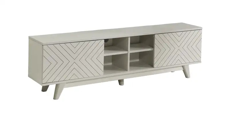 Lina Mid-Century Modern TV Stand, 67", 2 Doors, 4 Shelves - Grey