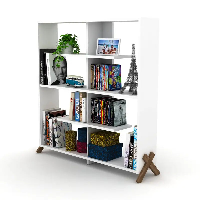 Kipp 6-Shelf Industrial Bookcase - Walnut/White Etagere