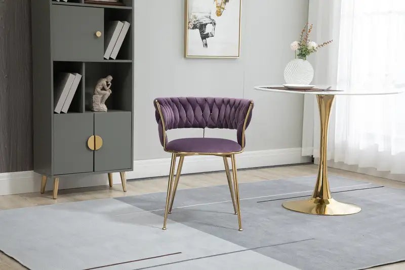 Purple Velvet Dining Chairs Set of 2 - Gold Legs - Modern Accent Chairs