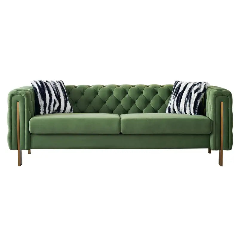 Mint Green Velvet Chesterfield Sofa - 84" Tufted Couch for Living Room