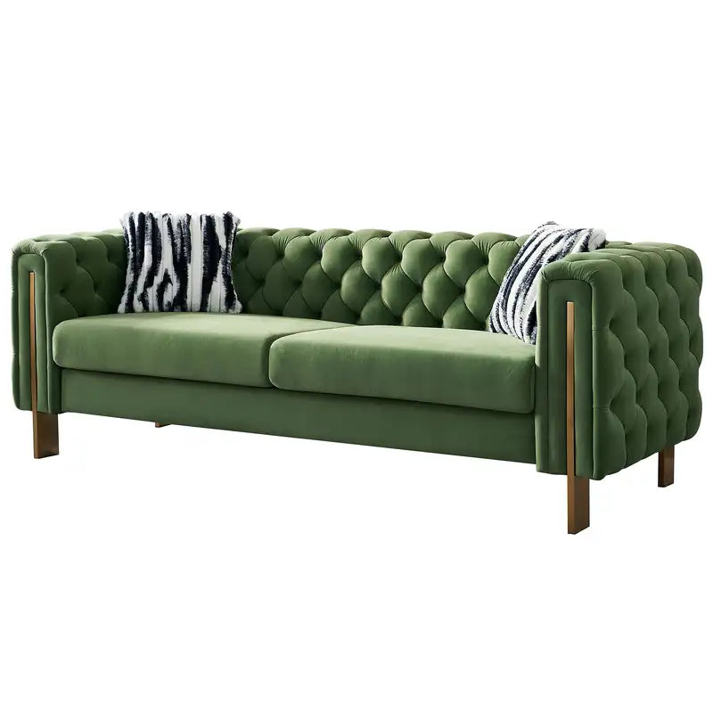 Mint Green Velvet Chesterfield Sofa - 84" Tufted Couch for Living Room