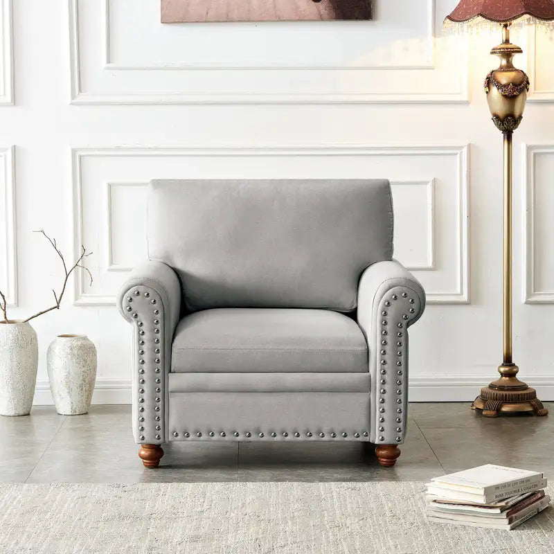 Grey Fabric Single Sofa Chair with Wood Legs for Living Room