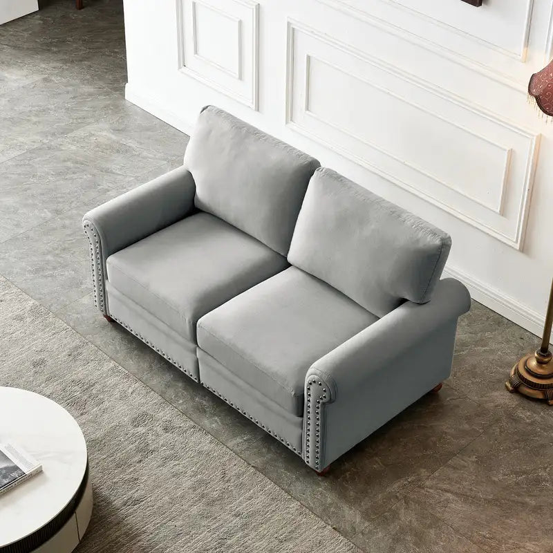 Grey Linen Loveseat with Storage: Upholstered Sofa