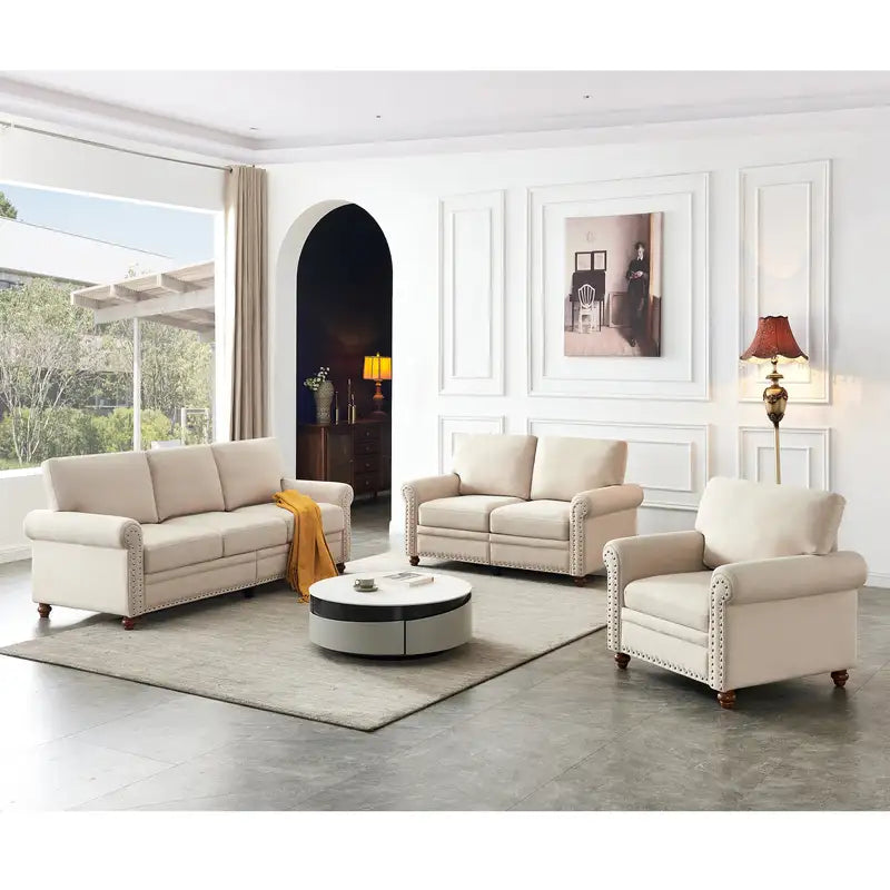 Beige Linen Sectional Sofa with Storage (1+2+3)