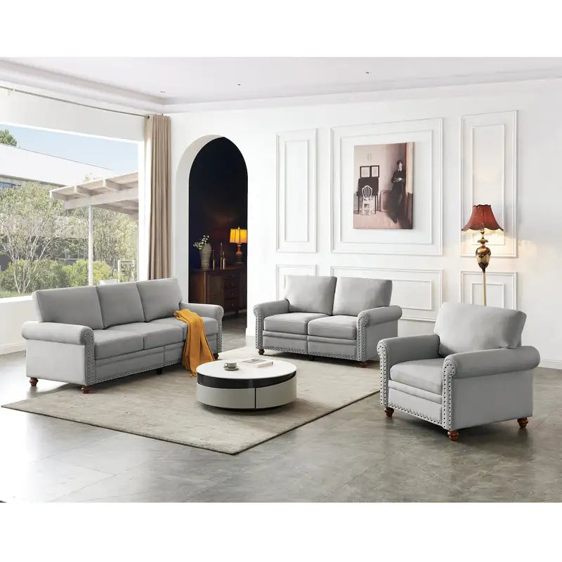 Grey Linen Sectional Sofa with Storage (1+2+3)