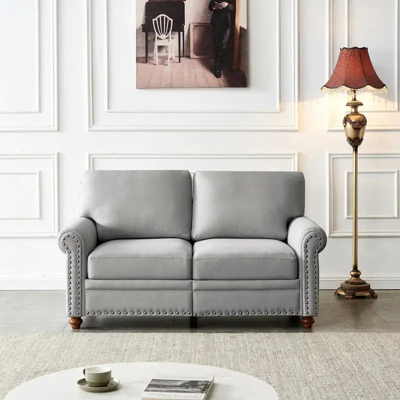 Grey Linen Loveseat with Storage: Upholstered Sofa