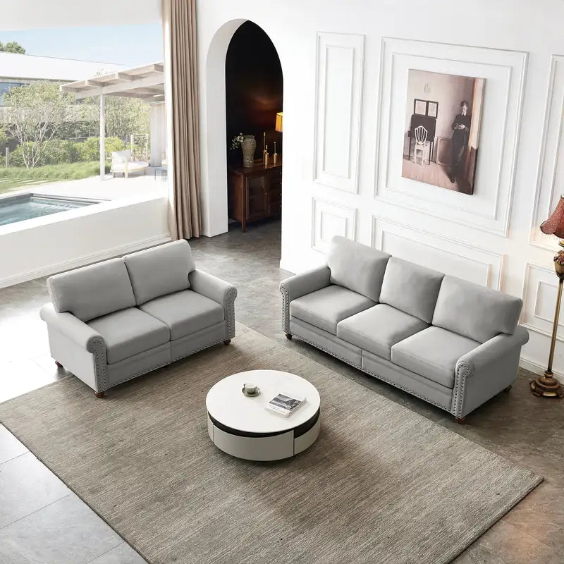 Grey Linen Storage Sectional Sofa (2+3)