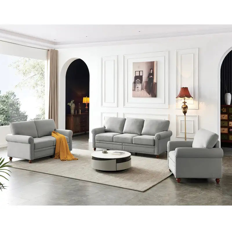 Grey Linen Sectional Sofa with Storage (1+2+3)