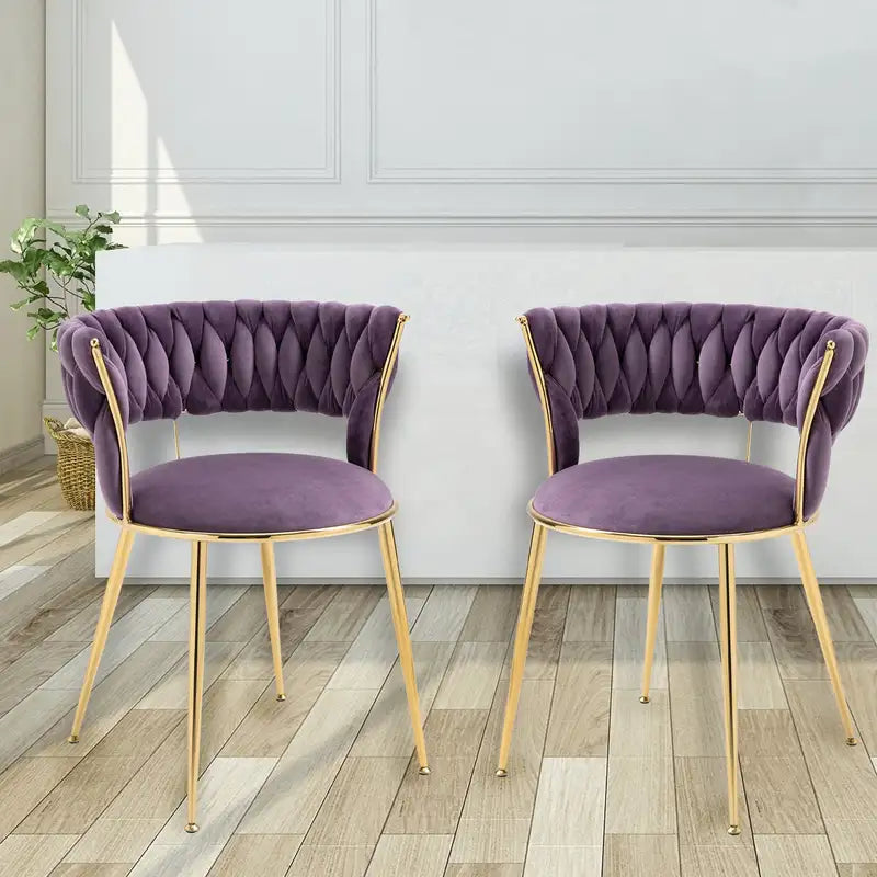 Purple Velvet Dining Chairs Set of 2 - Gold Legs - Modern Accent Chairs