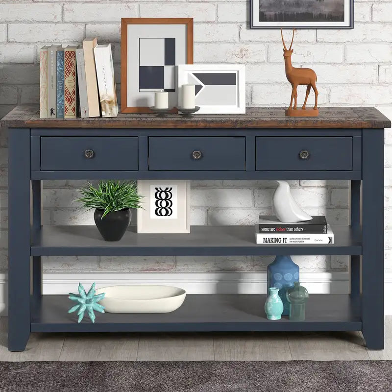 Modern Console Table with Storage | 48" Pine Wood Entryway Table (Blue)