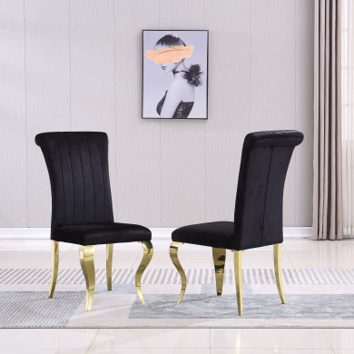 Modern Velvet Dining Chairs Set of 2 - Upholstered Accent Armless Chairs with Stripe Backrest