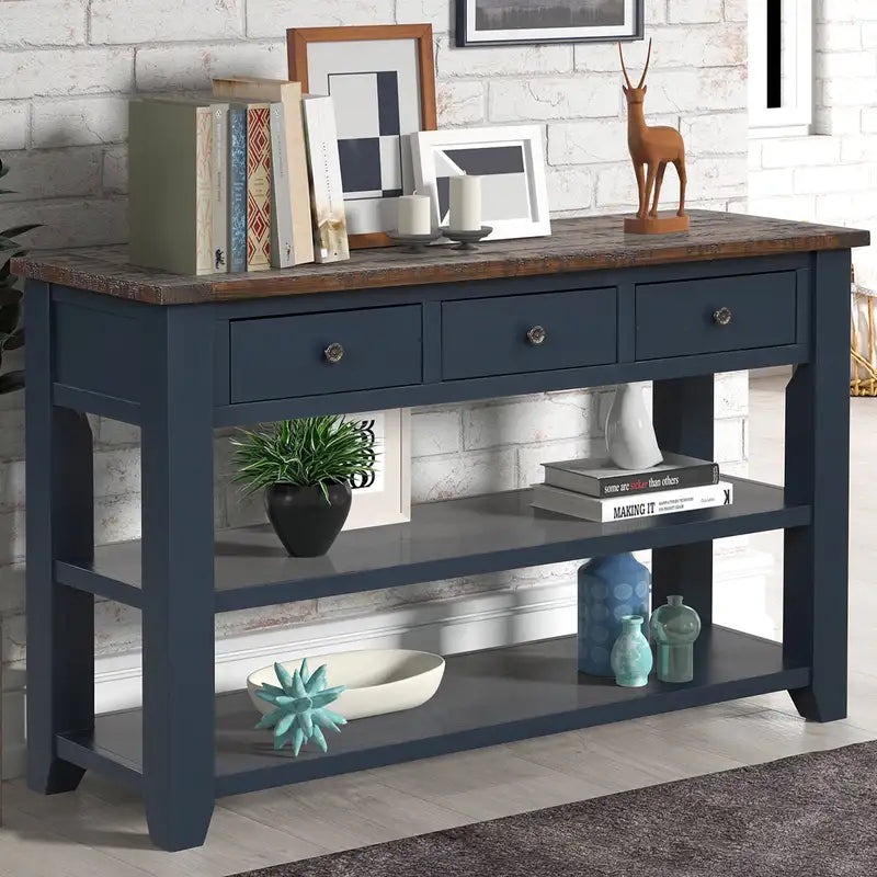 Modern Console Table with Storage | 48" Pine Wood Entryway Table (Blue)