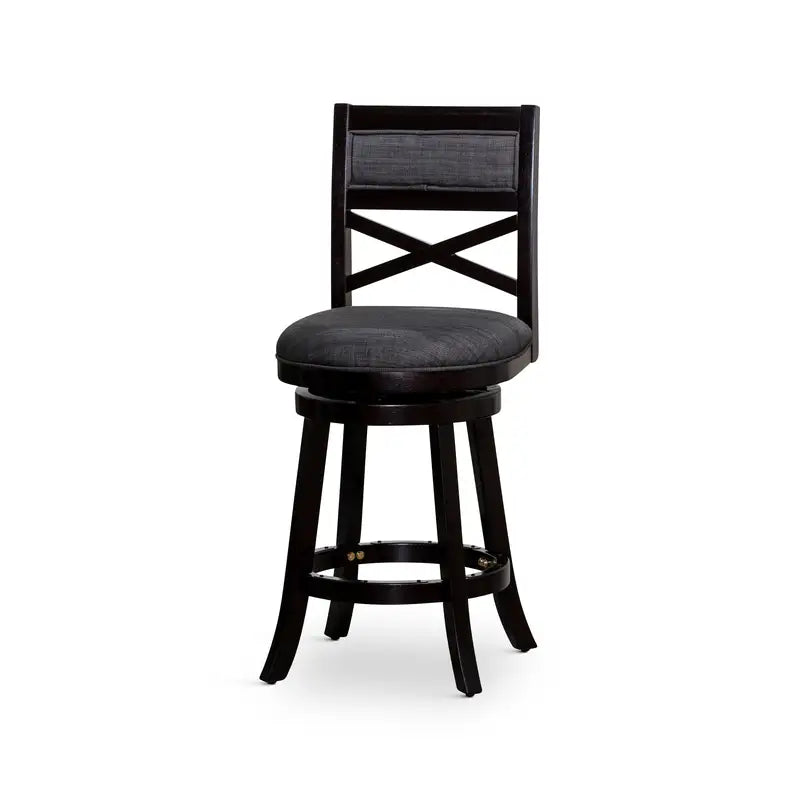 Espresso Counter Height Swivel Stool - 24" X-Back, Charcoal Fabric