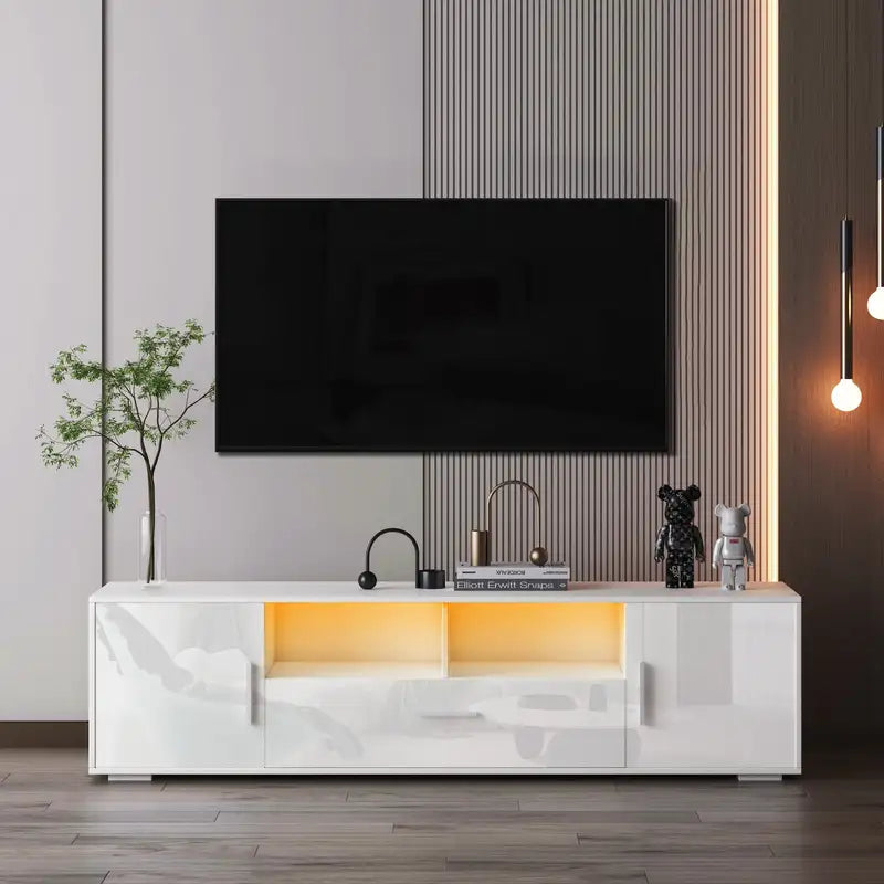 LED TV Stand with Remote Control Lights - White Entertainment Center