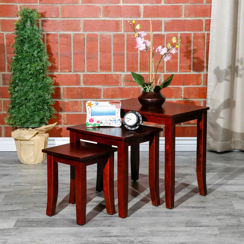 Cherry Wood 3-Piece Nesting Table Set