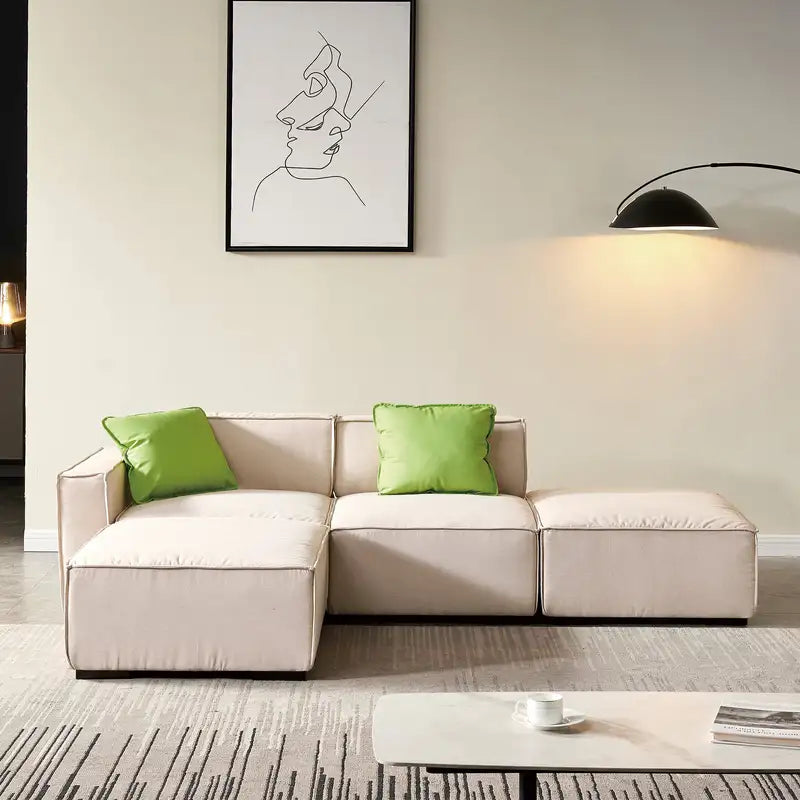 Beige Modular Sectional Fabric Sofa