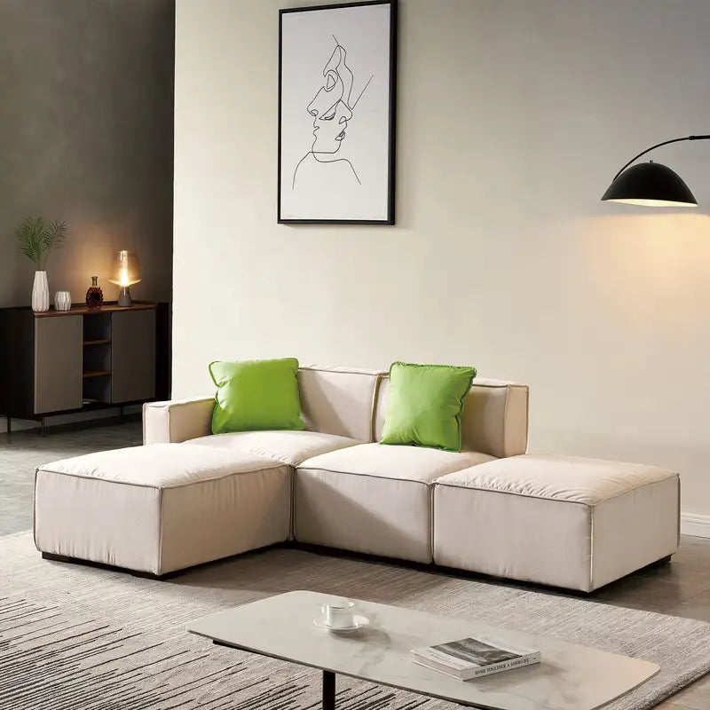 Beige Modular Sectional Fabric Sofa