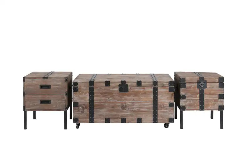 Reclaimed Wood Gray Trunk Table Set (3): Antique Storage Side Tables