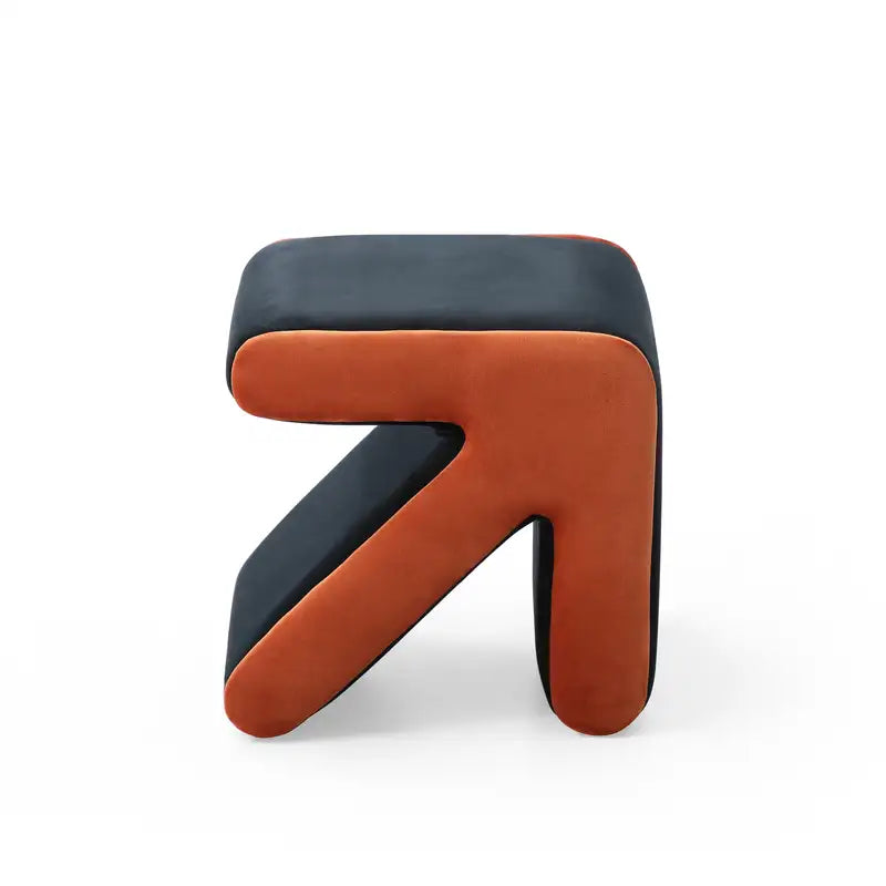 Velvet Upholstered Ottoman Footstool - Arrow Design Kids Stool, Black+Orange