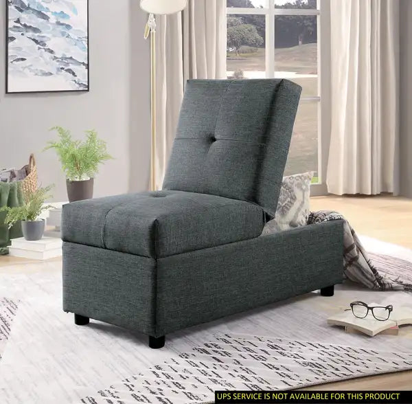 Gray Ottoman Convertible Chair - Stylish Storage Seat w/ Wood Frame