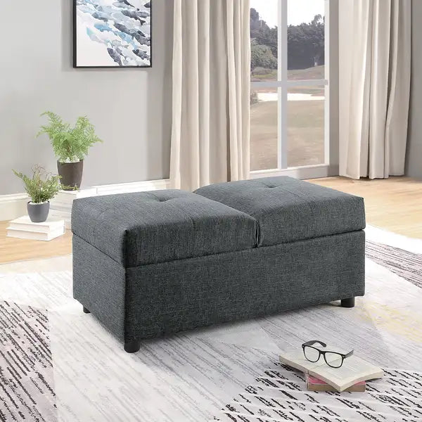 Gray Ottoman Convertible Chair - Stylish Storage Seat w/ Wood Frame