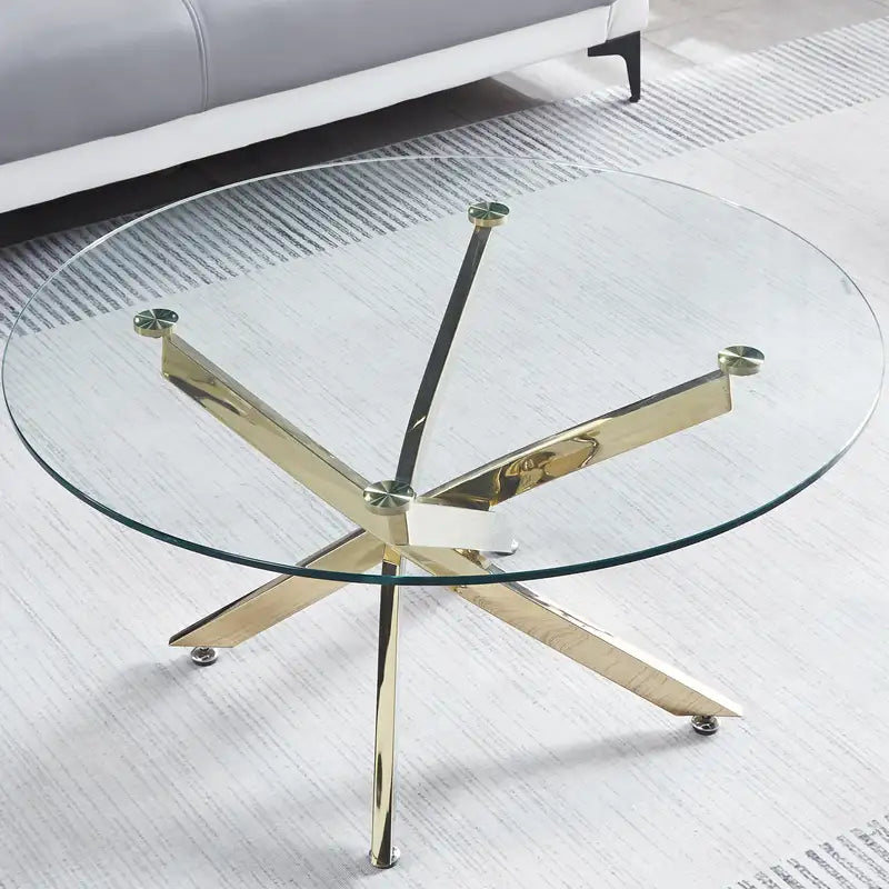 Round Glass Coffee Table - Modern Tempered Glass & Steel Legs