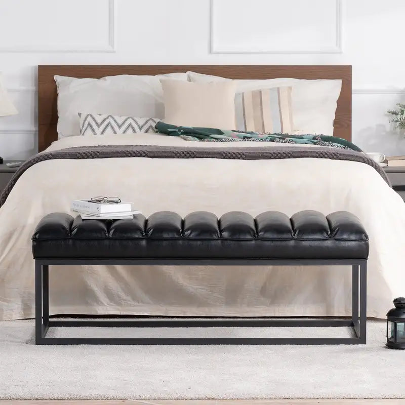 Upholstered Bench with Metal Legs - Entryway & Bedroom