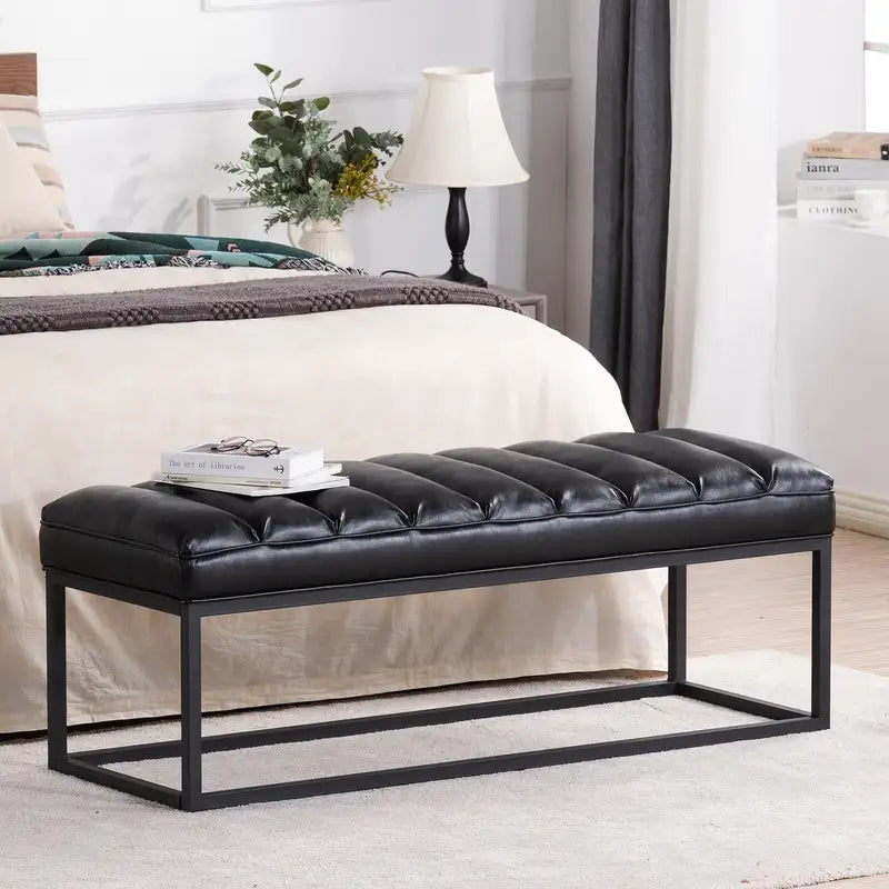 Upholstered Bench with Metal Legs - Entryway & Bedroom