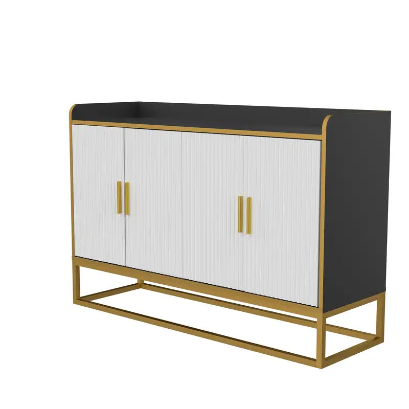 Black Gloss Kitchen Buffet Cabinet with Metal Legs