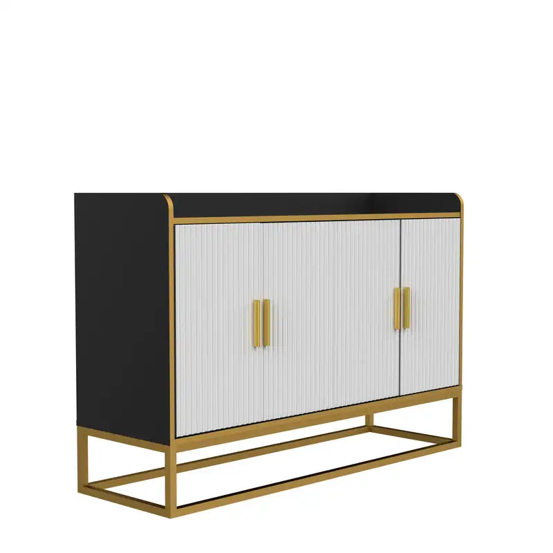 Black Gloss Kitchen Buffet Cabinet with Metal Legs