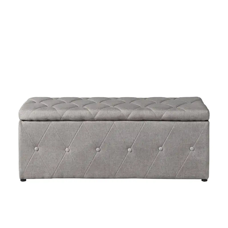 Beige Linen Storage Ottoman with 2 Ottomans - Rectangular