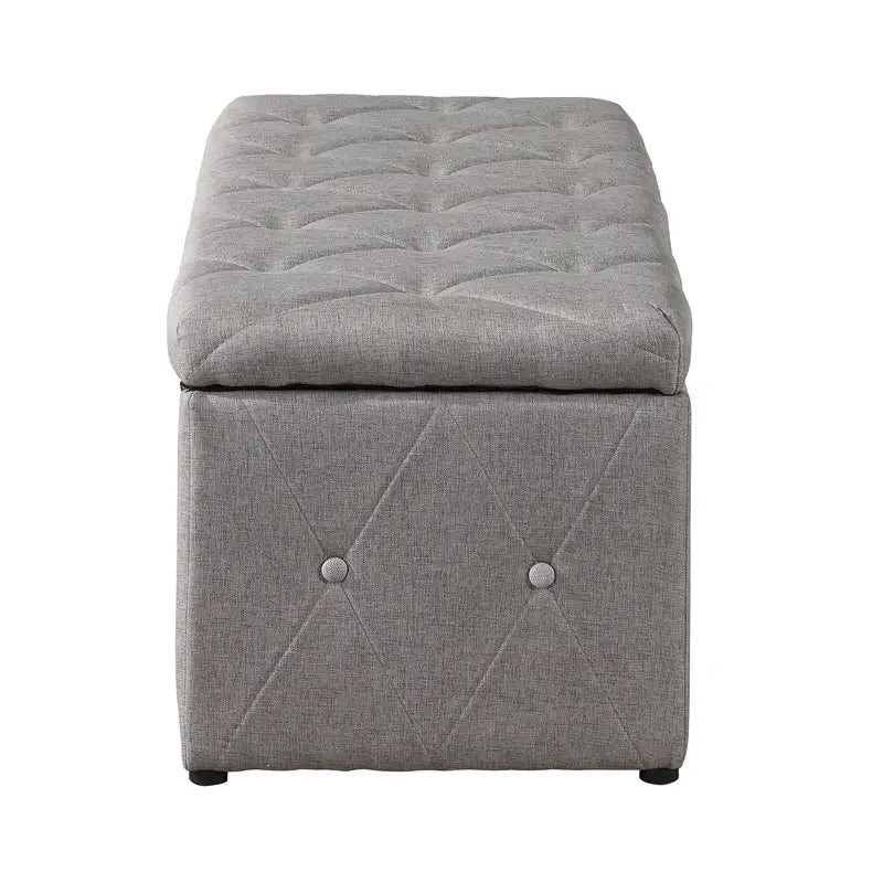 Beige Linen Storage Ottoman with 2 Ottomans - Rectangular