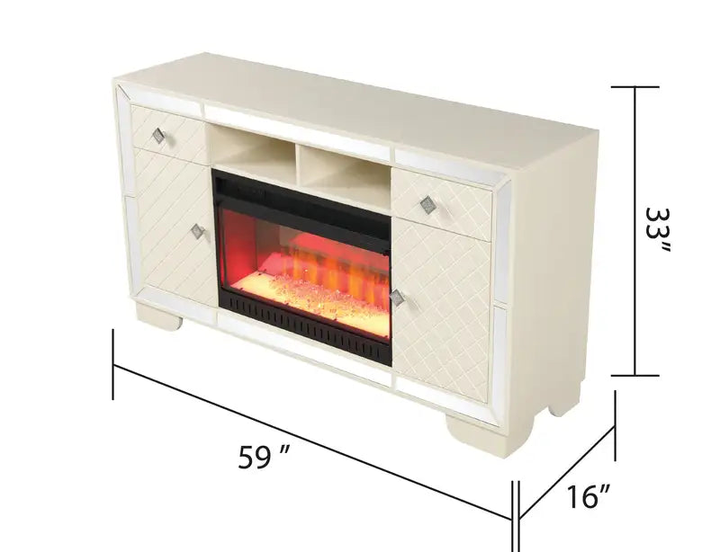 Beige Electric Fireplace TV Stand