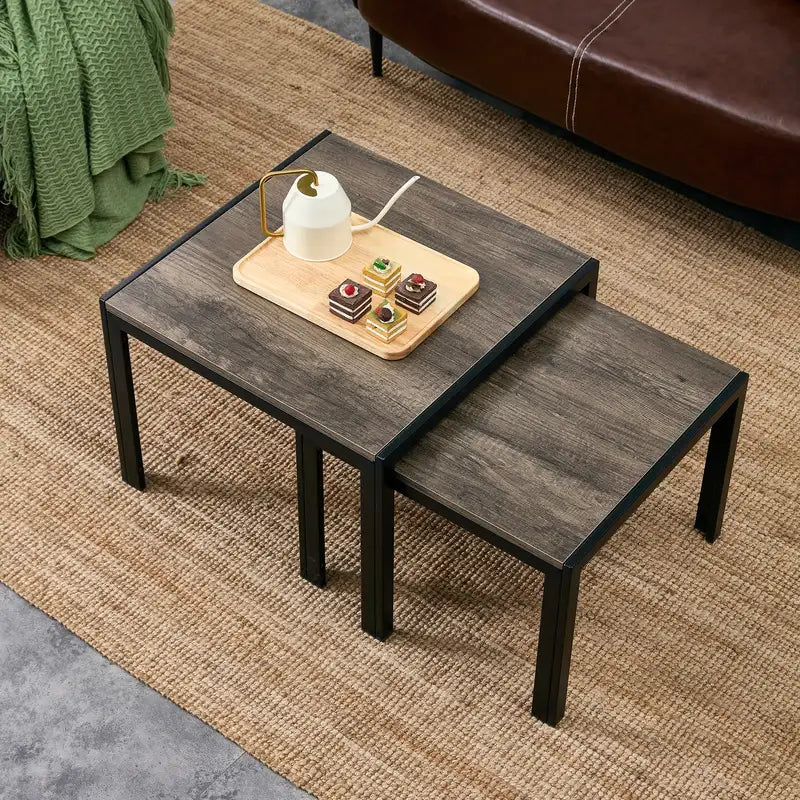 Modern Oak Grey Nesting Coffee Tables (Set of 2)