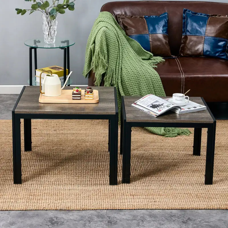 Modern Oak Grey Nesting Coffee Tables (Set of 2)