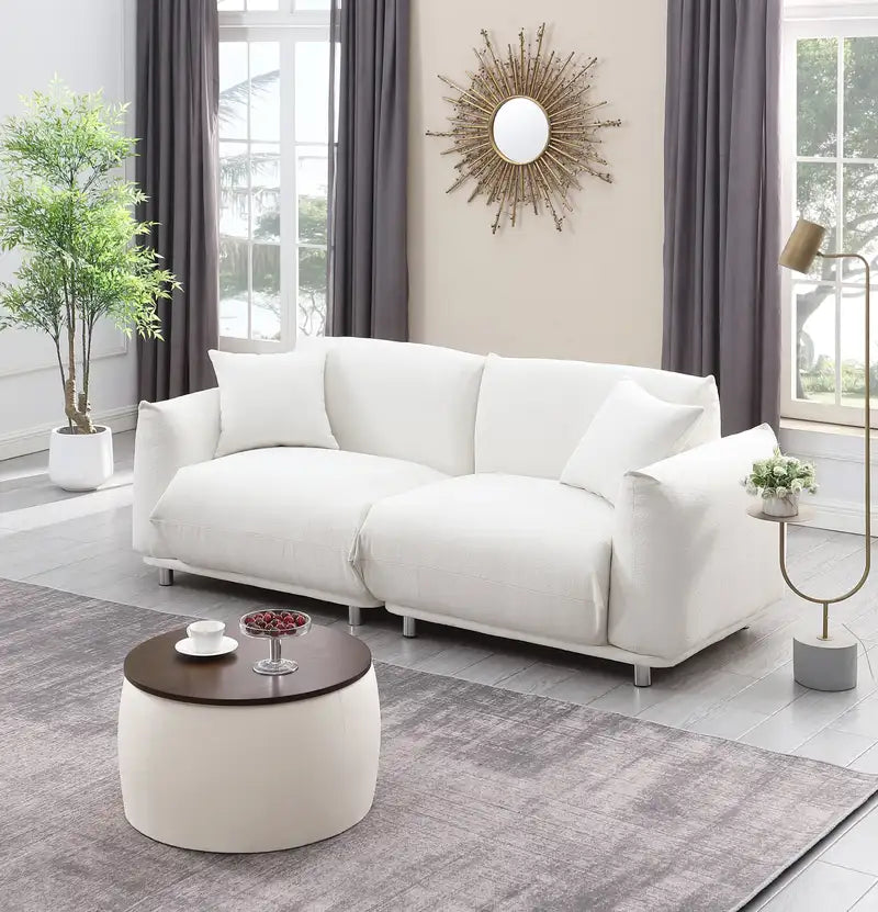 Round Ottoman Set with Storage: Coffee Table & Footrest for Living Room