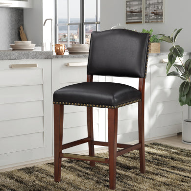 Brown Faux Leather Counter Stool with Nail Heads - Danbers Stationary