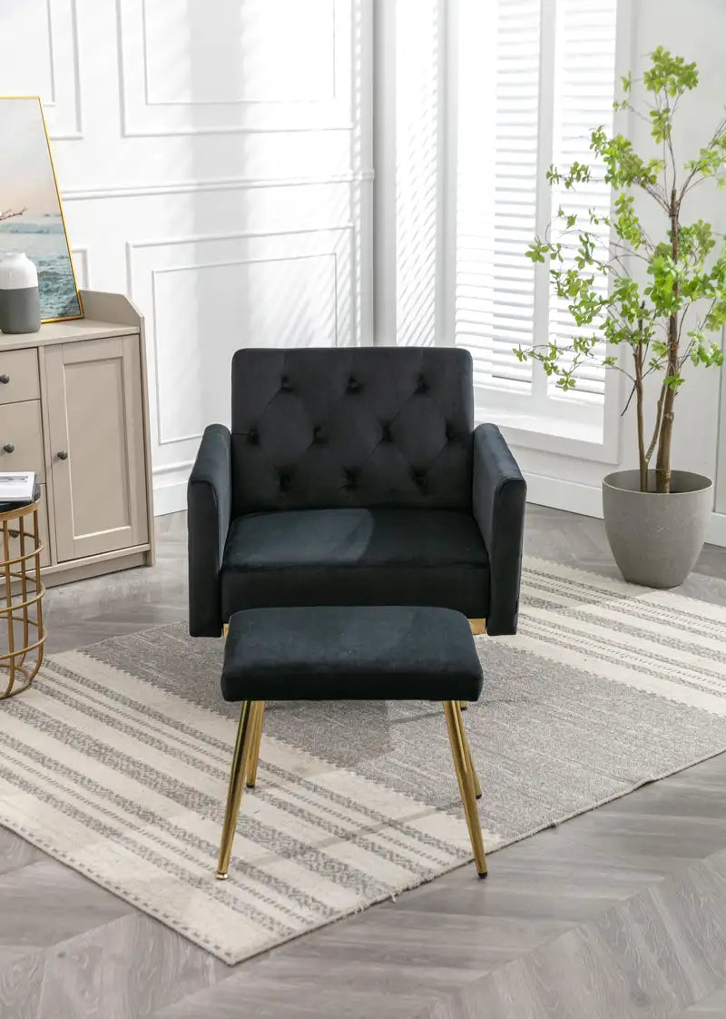 Velvet Accent Chair with Ottoman - Adjustable Armrests & Backrest