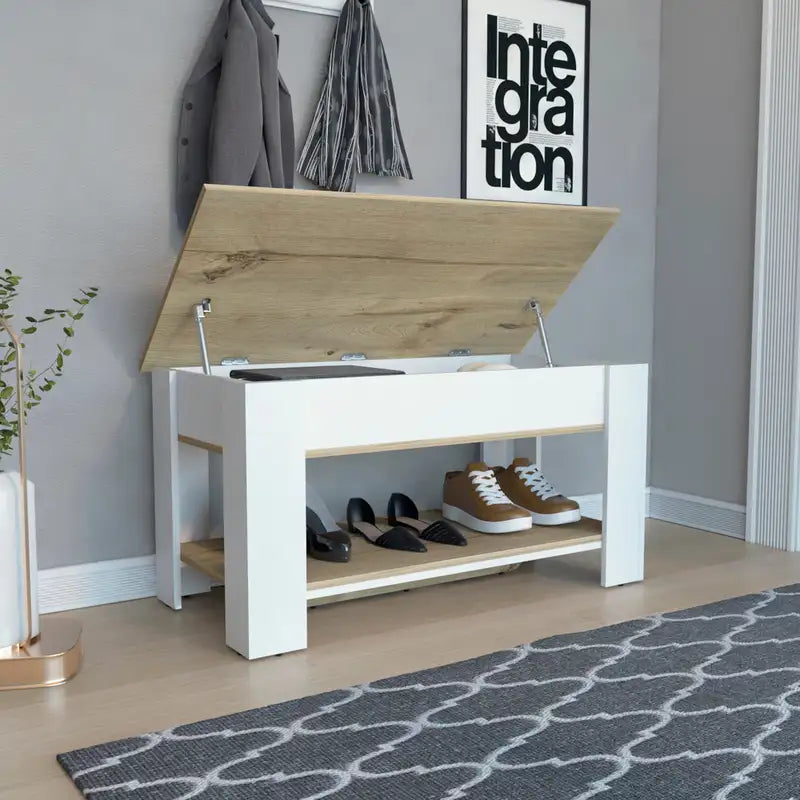 Karmen 1-Shelf Lid Top Storage Table - Light Oak & White