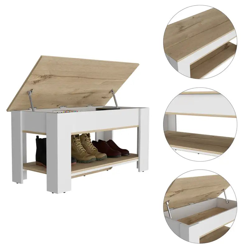 Karmen 1-Shelf Lid Top Storage Table - Light Oak & White